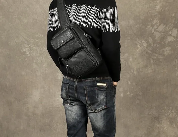 Leather Mens Cool Sling Bag Chest Bag Sling Shoulder Bags for men
