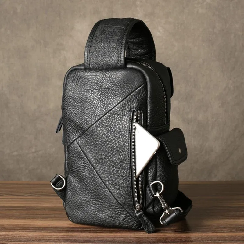 Leather Mens Cool Sling Bag Chest Bag Sling Shoulder Bags for men