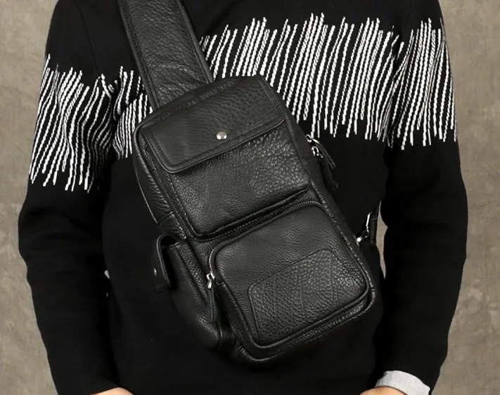 Leather Mens Cool Sling Bag Chest Bag Sling Shoulder Bags for men