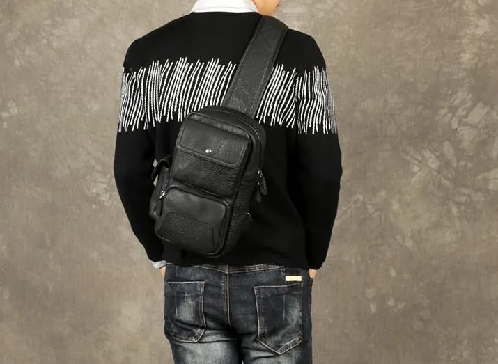 Leather Mens Cool Sling Bag Chest Bag Sling Shoulder Bags for men