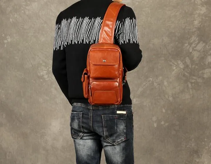 Leather Mens Cool Sling Bag Chest Bag Sling Shoulder Bags for men