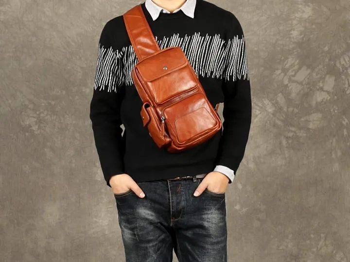 Leather Mens Cool Sling Bag Chest Bag Sling Shoulder Bags for men