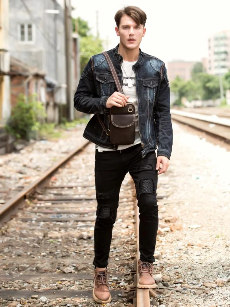 Leather Mens Cool Sling Bag Crossbody Bag Chest Bag for men