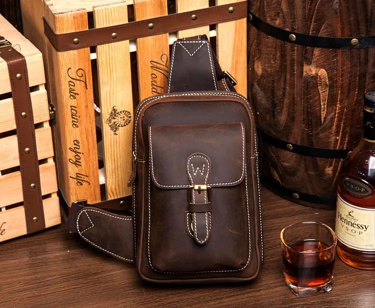 Leather Mens Cool Sling Bag Crossbody Bag Chest Bag for men