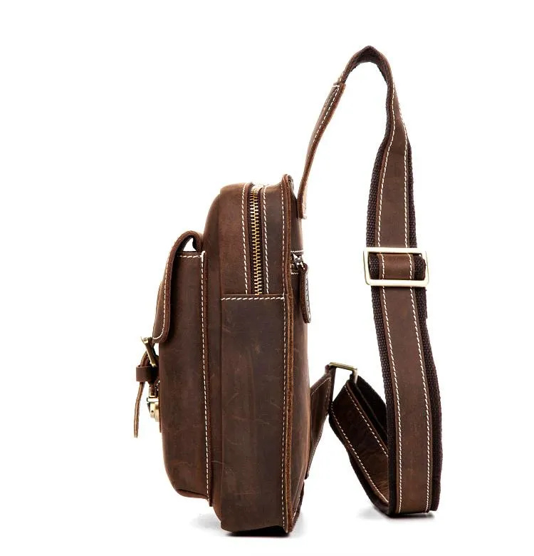 Leather Mens Cool Sling Bag Crossbody Bag Chest Bag for men