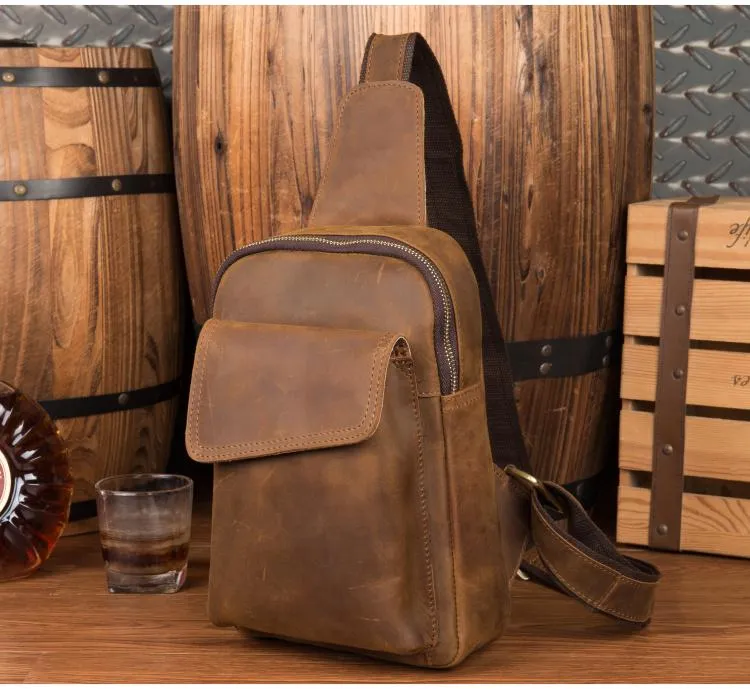 Leather Mens Cool Sling Bag Crossbody Bag Chest Bag for men