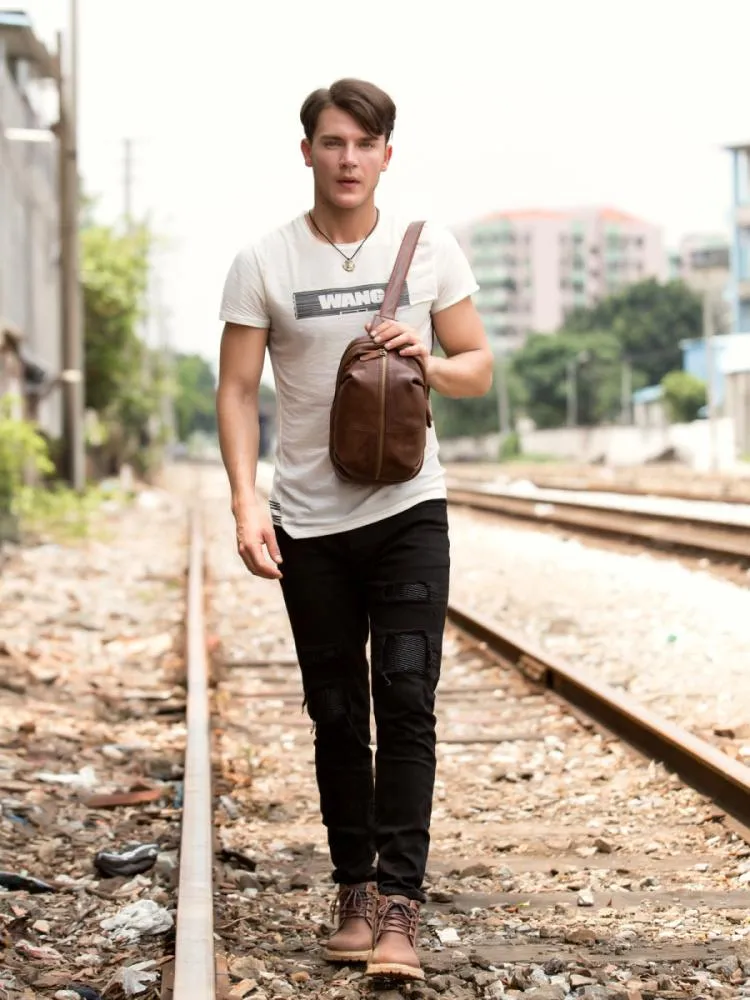 Leather Mens Cool Sling Bag Crossbody Bag Chest Bag for men