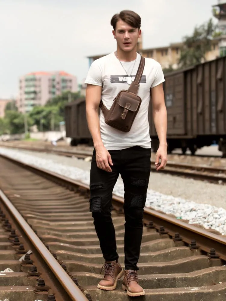 Leather Mens Cool Sling Bag Crossbody Bag Chest Bag for men