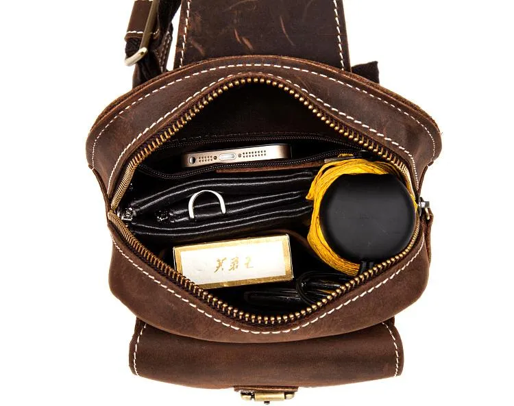 Leather Mens Cool Sling Bag Crossbody Bag Chest Bag for men