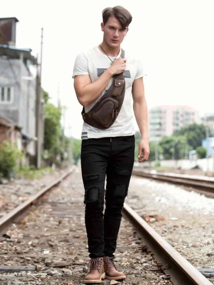 Leather Mens Cool Sling Bag Crossbody Bag Chest Bag for men