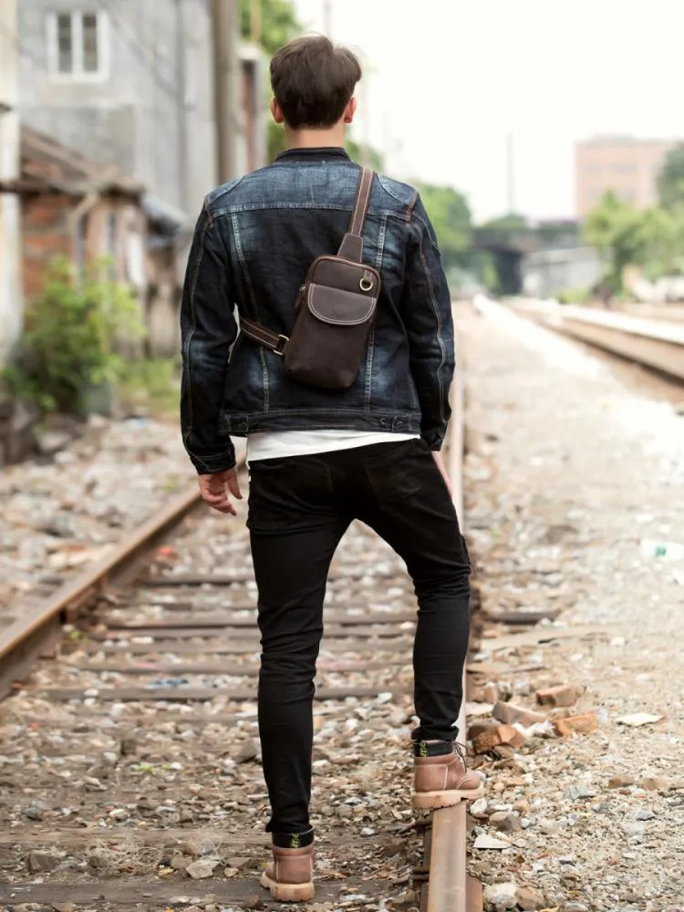 Leather Mens Cool Sling Bag Crossbody Bag Chest Bag for men