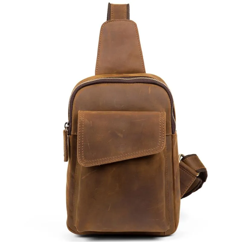 Leather Mens Cool Sling Bag Crossbody Bag Chest Bag for men