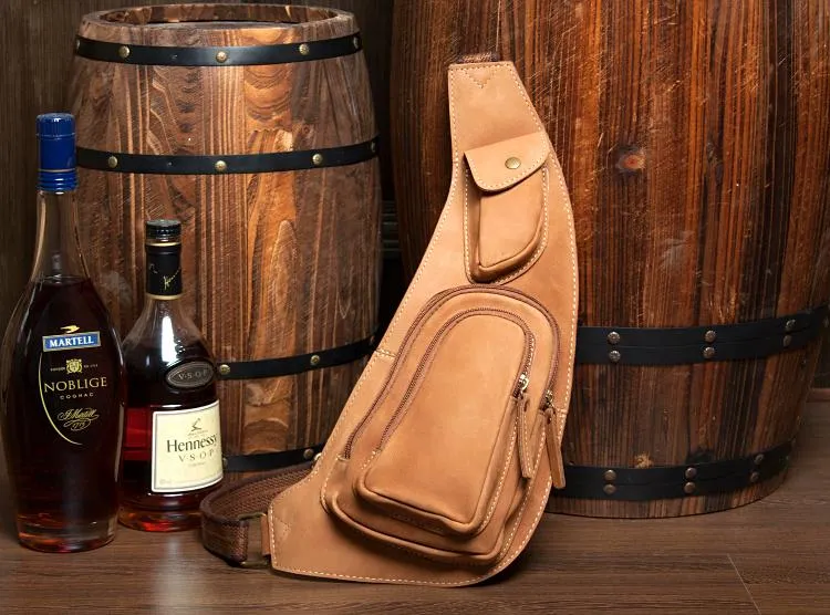 Leather Mens Cool Sling Bag Crossbody Bag Chest Bag for men