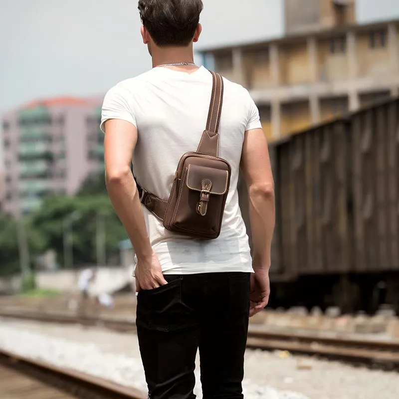 Leather Mens Cool Sling Bag Crossbody Bag Chest Bag for men