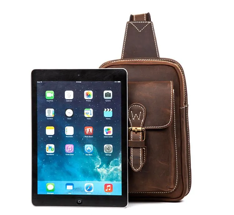 Leather Mens Cool Sling Bag Crossbody Bag Chest Bag for men