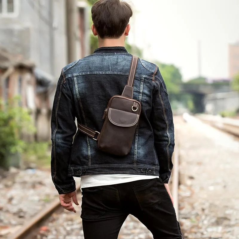 Leather Mens Cool Sling Bag Crossbody Bag Chest Bag for men
