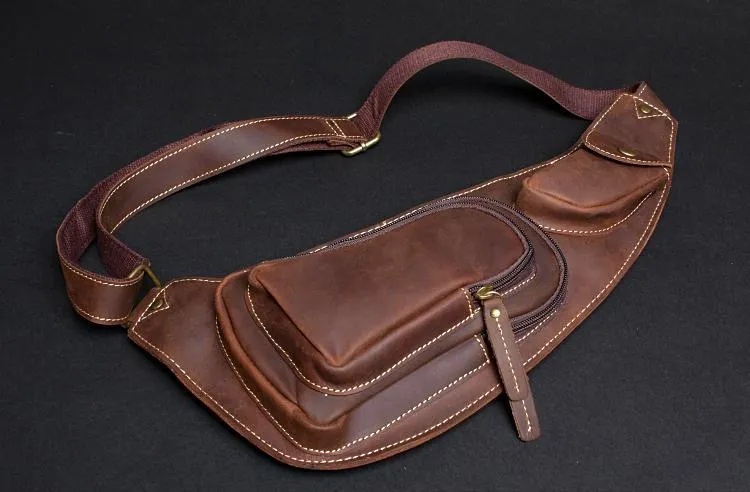 Leather Mens Cool Sling Bag Crossbody Bag Chest Bag for men
