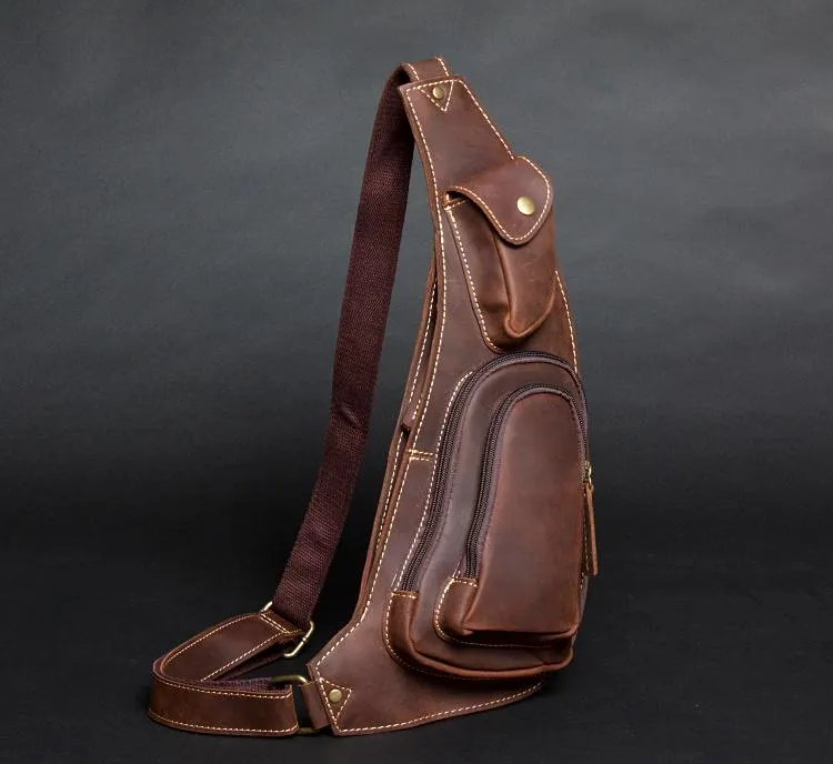 Leather Mens Cool Sling Bag Crossbody Bag Chest Bag for men