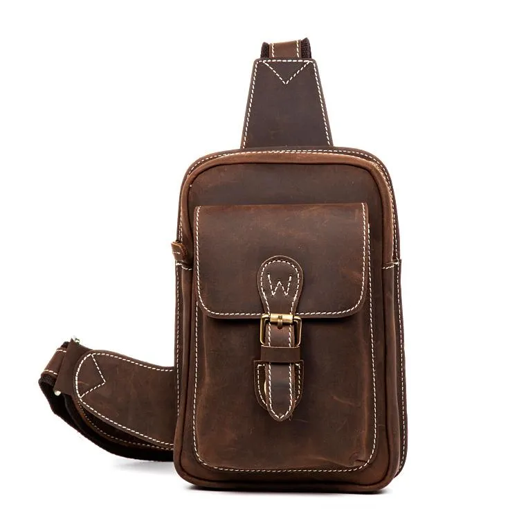 Leather Mens Cool Sling Bag Crossbody Bag Chest Bag for men