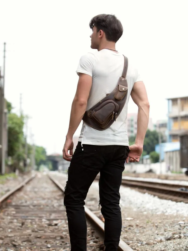 Leather Mens Cool Sling Bag Crossbody Bag Chest Bag for men