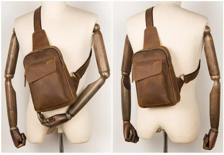 Leather Mens Cool Sling Bag Crossbody Bag Chest Bag for men