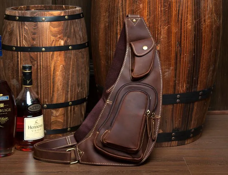 Leather Mens Cool Sling Bag Crossbody Bag Chest Bag for men