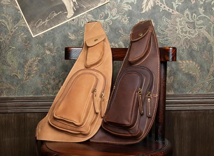 Leather Mens Cool Sling Bag Crossbody Bag Chest Bag for men