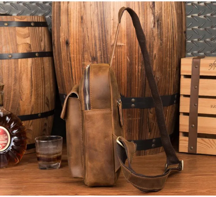 Leather Mens Cool Sling Bag Crossbody Bag Chest Bag for men