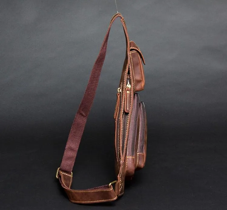 Leather Mens Cool Sling Bag Crossbody Bag Chest Bag for men