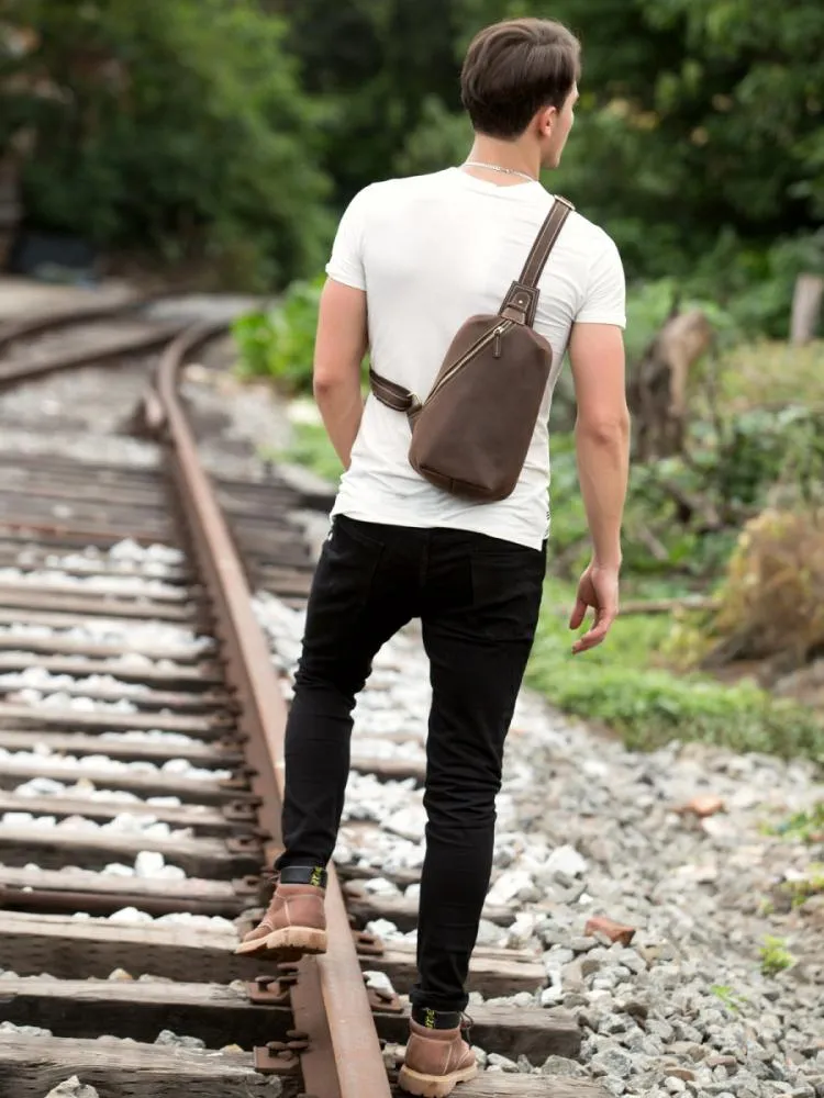 Leather Mens Cool Sling Bag Crossbody Bag Chest Bag for men