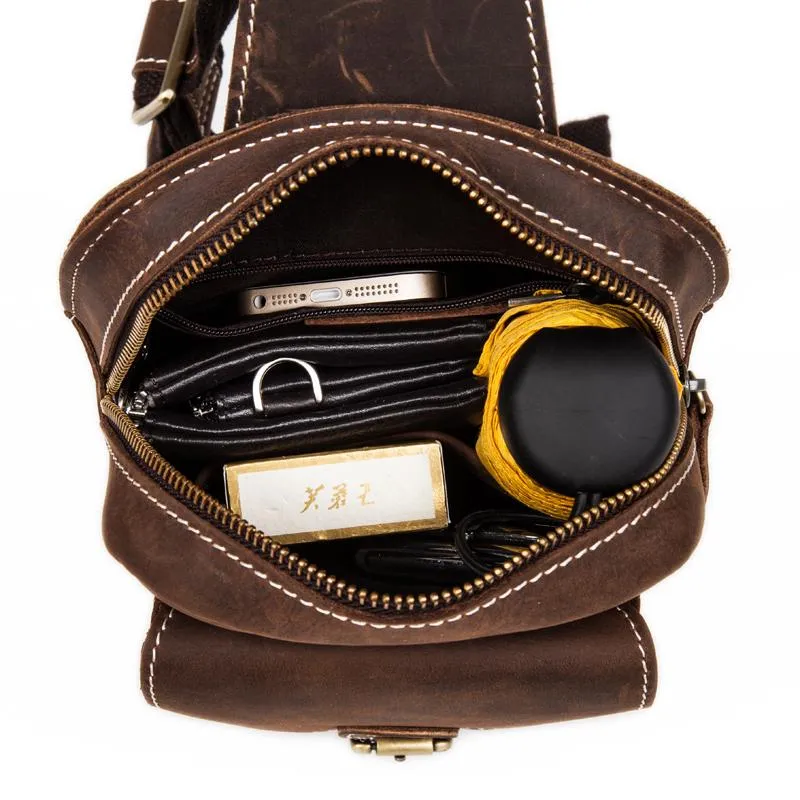 Leather Mens Cool Sling Bag Crossbody Bag Chest Bag for men