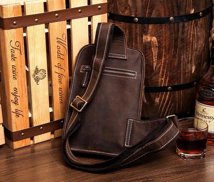 Leather Mens Cool Sling Bag Crossbody Bag Chest Bag for men