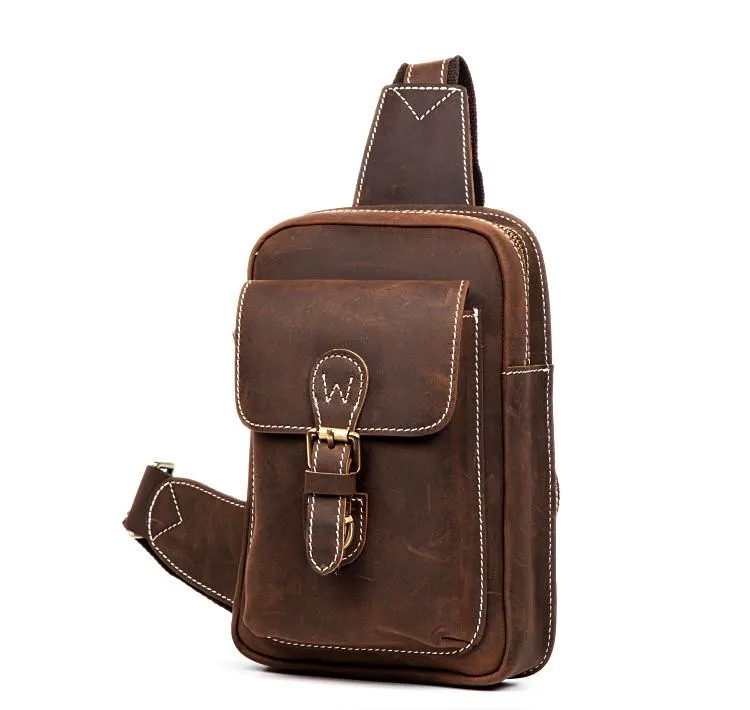 Leather Mens Cool Sling Bag Crossbody Bag Chest Bag for men