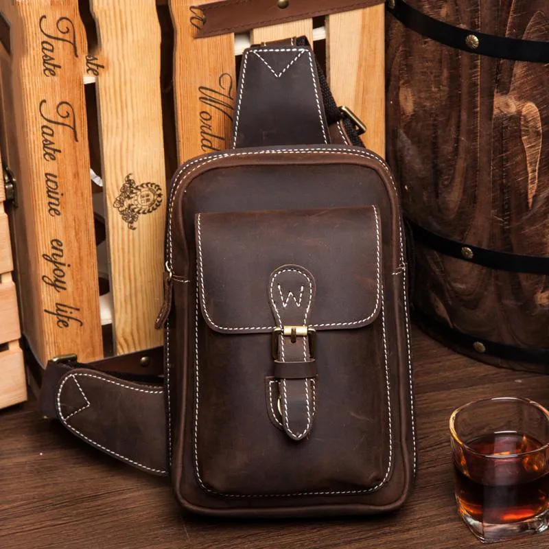 Leather Mens Cool Sling Bag Crossbody Bag Chest Bag for men