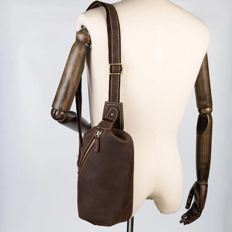 Leather Mens Cool Sling Bag Crossbody Bag Chest Bag for men