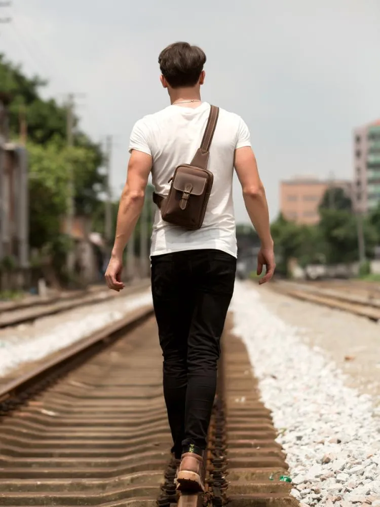 Leather Mens Cool Sling Bag Crossbody Bag Chest Bag for men