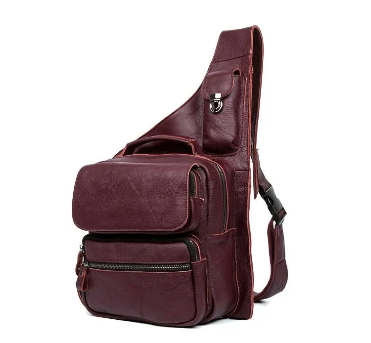 Leather Mens Cool Sling Bag Crossbody Bag Chest Bag for men