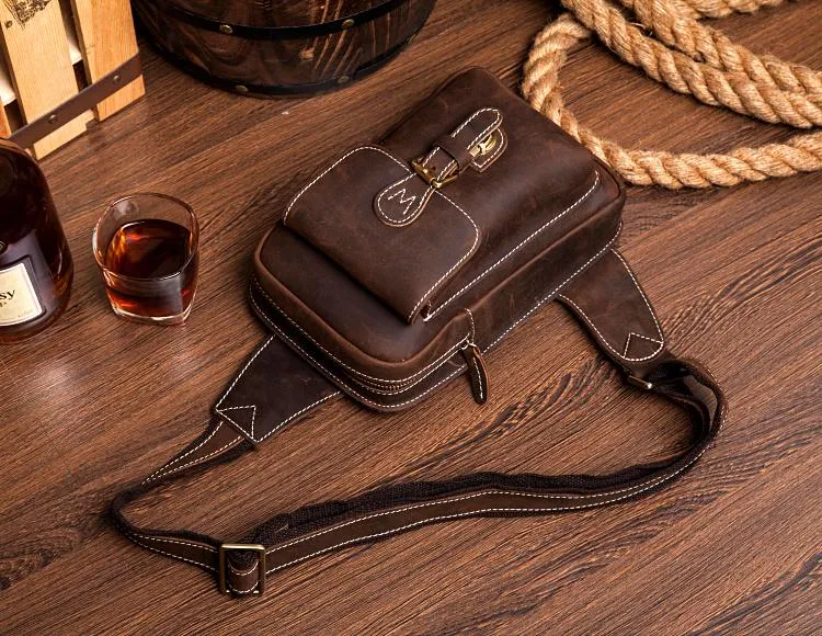 Leather Mens Cool Sling Bag Crossbody Bag Chest Bag for men