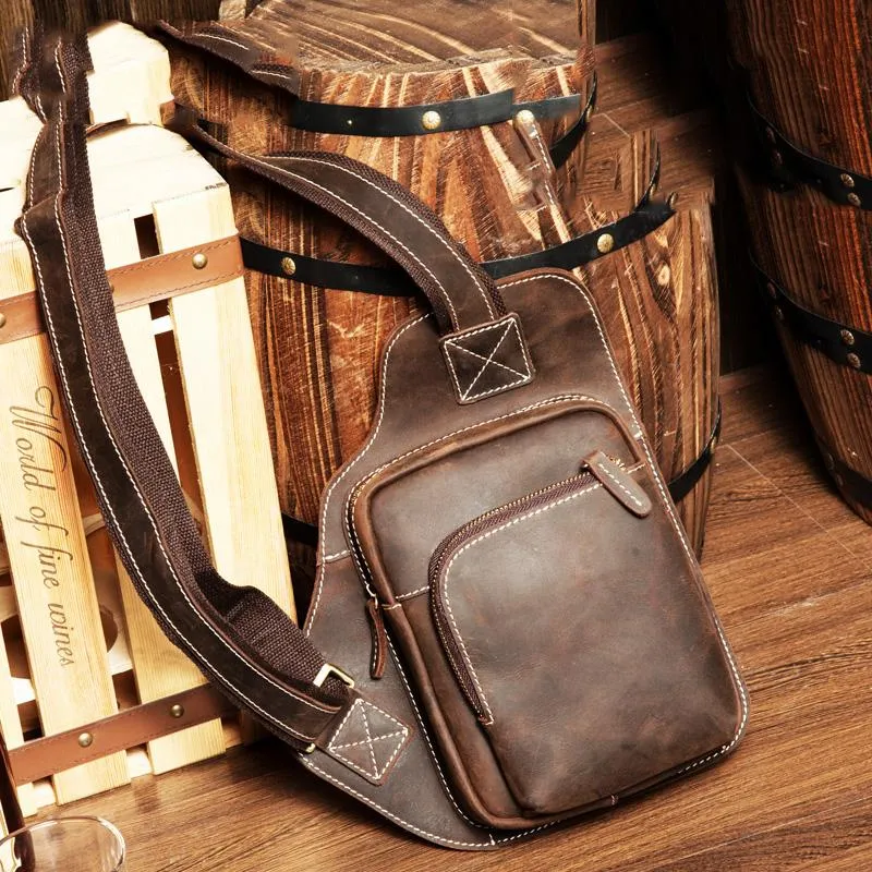 Leather Mens Cool Sling Bag Crossbody Bag Chest Bag for men