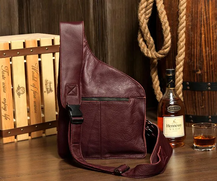 Leather Mens Cool Sling Bag Crossbody Bag Chest Bag for men