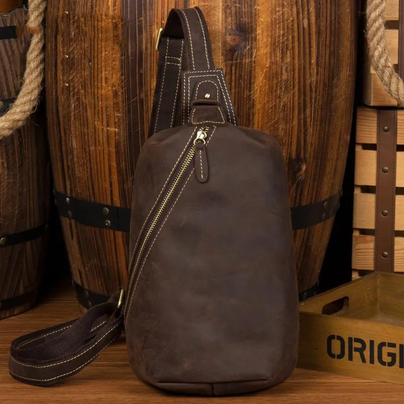 Leather Mens Cool Sling Bag Crossbody Bag Chest Bag for men