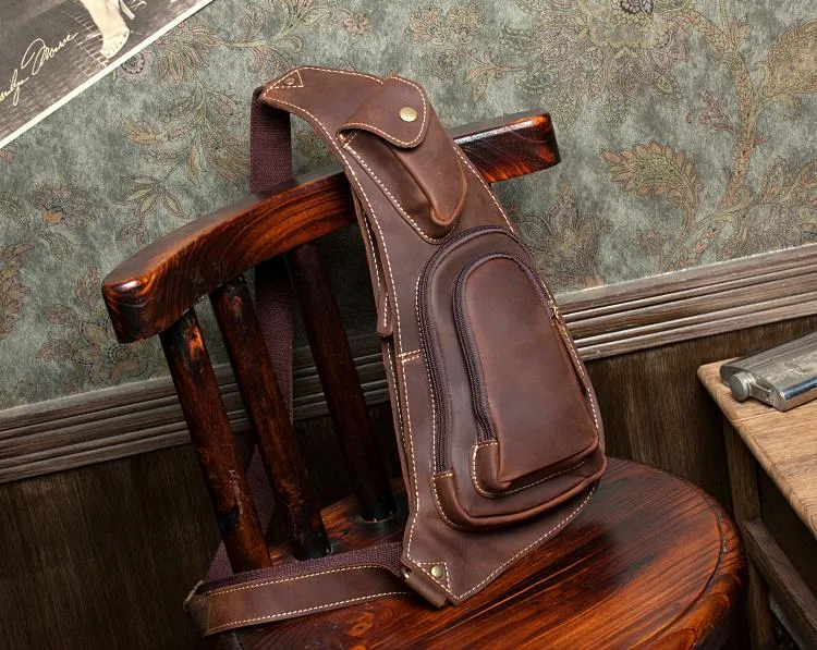 Leather Mens Cool Sling Bag Crossbody Bag Chest Bag for men