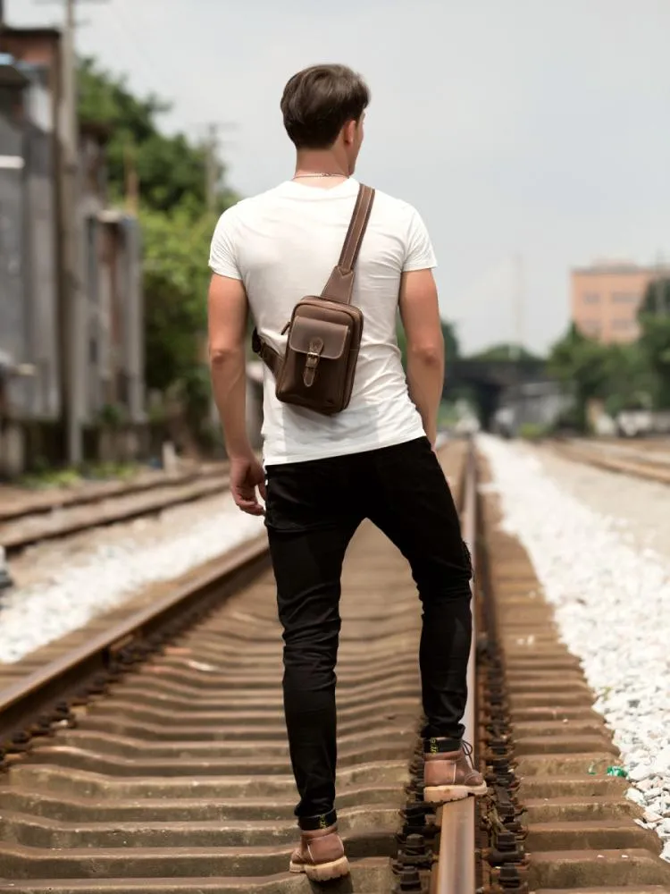 Leather Mens Cool Sling Bag Crossbody Bag Chest Bag for men