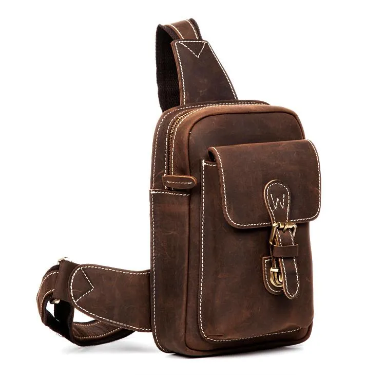 Leather Mens Cool Sling Bag Crossbody Bag Chest Bag for men