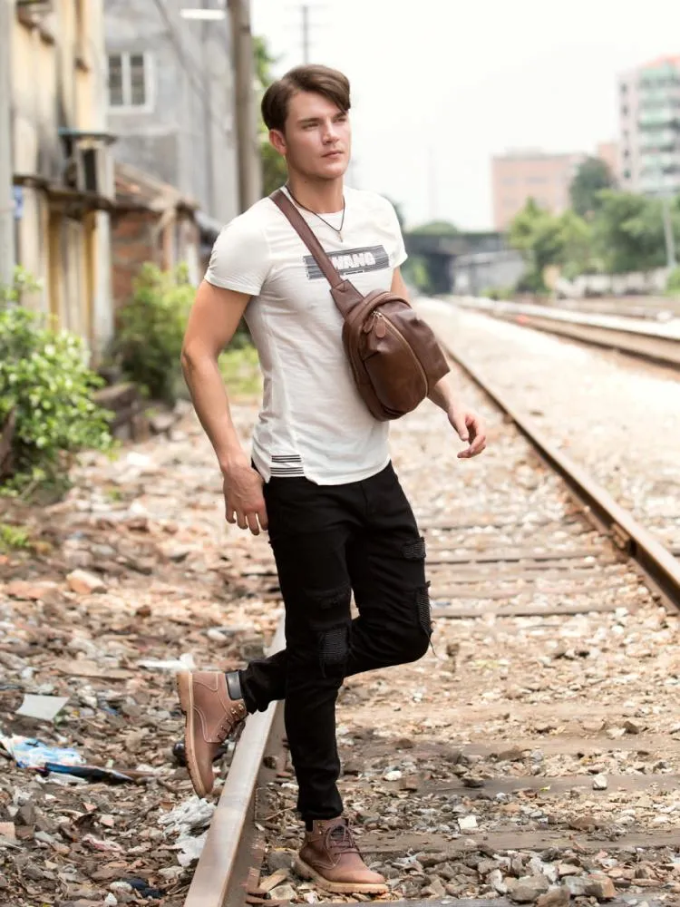 Leather Mens Cool Sling Bag Crossbody Bag Chest Bag for men