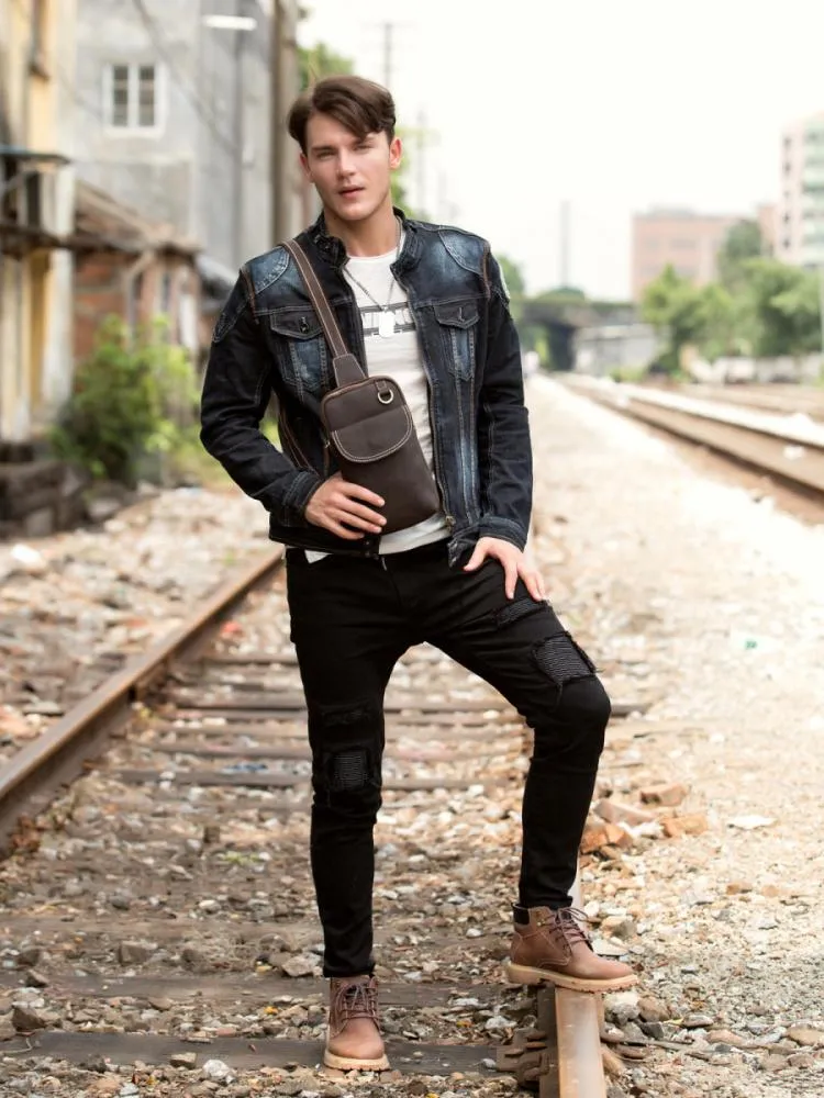 Leather Mens Cool Sling Bag Crossbody Bag Chest Bag for men