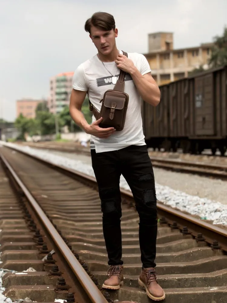 Leather Mens Cool Sling Bag Crossbody Bag Chest Bag for men