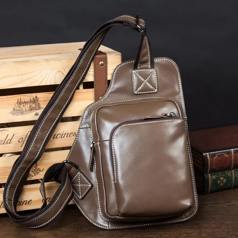 Leather Mens Cool Sling Bag Crossbody Bag Chest Bag for men