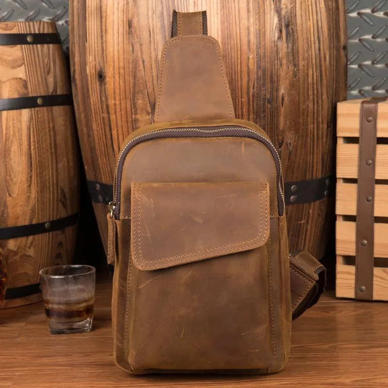 Leather Mens Cool Sling Bag Crossbody Bag Chest Bag for men