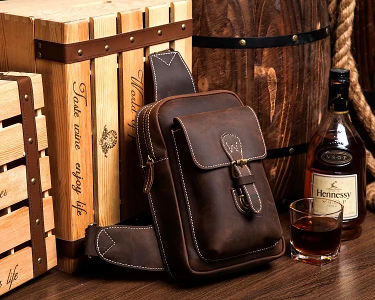 Leather Mens Cool Sling Bag Crossbody Bag Chest Bag for men